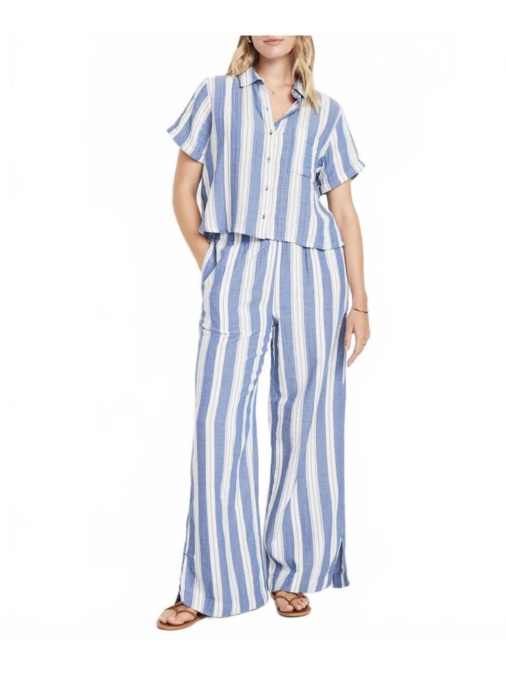 Old Navy Tall High Rise Blue & White Stripe Wide-Leg Pants